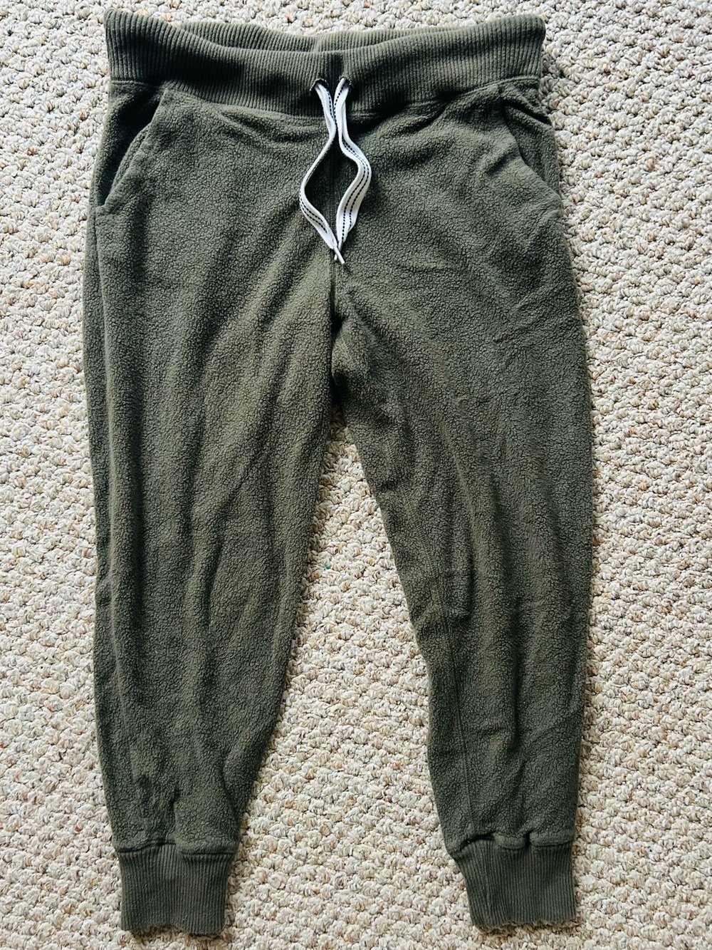 Aerie Fleece Jogger Green Pockets Drawstring Sweatpants Women's Size Medium